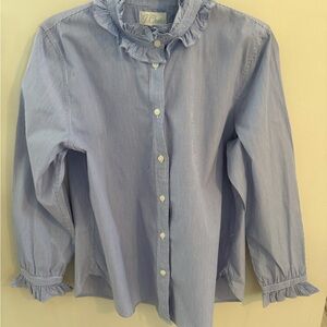 J. Crew Light Blue Ruffled Kids Button Down Shirt